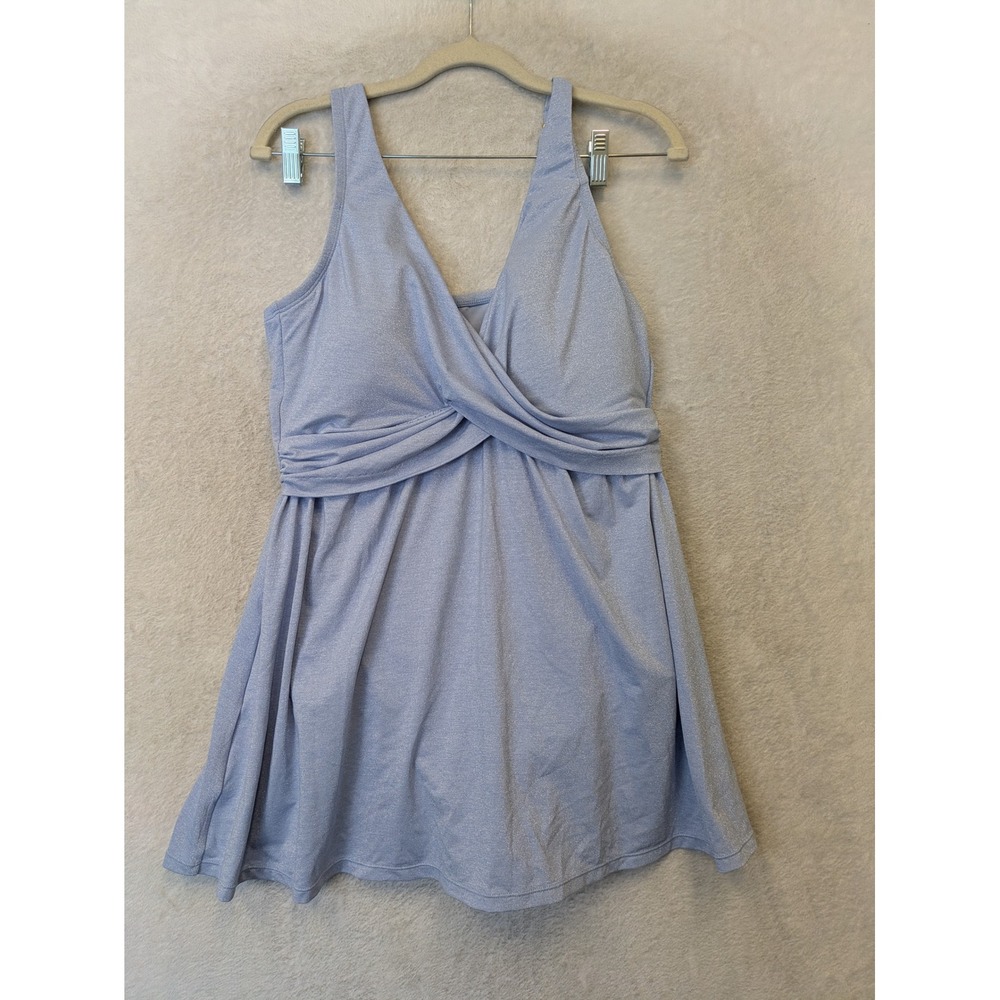 Lands' End Swim Dress Women's 16W Blue Metallic Surplice‎ Wrap Shimmer